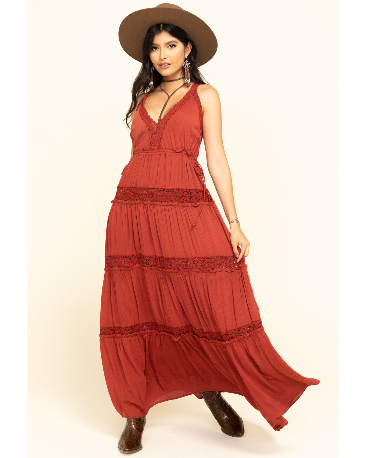 rust lace maxi dress