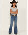Image #1 - Shyanne Girls' Cimarron Twisted Side Seam Flare Stretch Denim Jeans, Medium Wash, hi-res