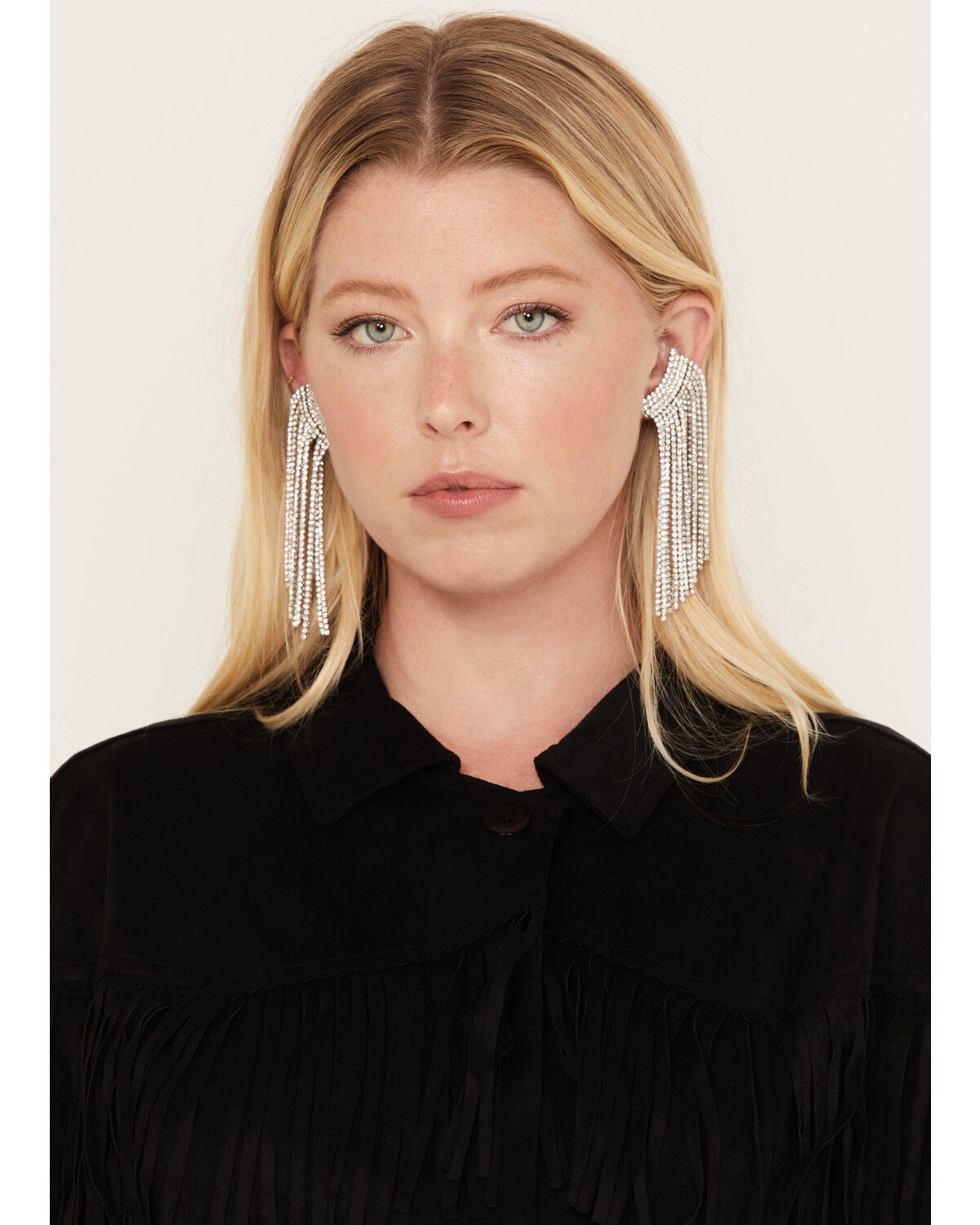 Wonderwest Women's Rhinestone Fringe Ear Crawler Earrings, Silver, hi-res