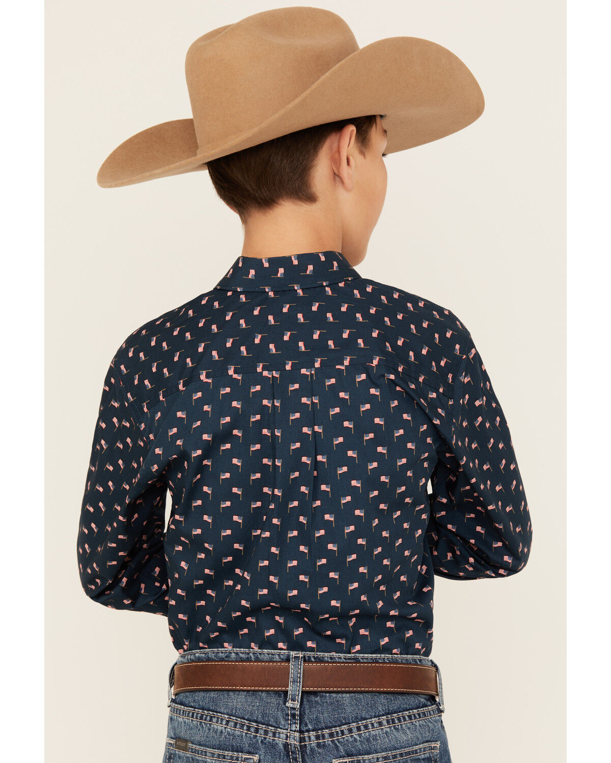 Image #4 - Cinch Boys' Flag Print Long Sleeve Button-Down Western Shirt, Navy, hi-res