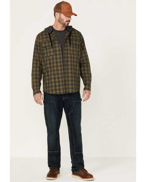 Image #2 - Hawx Men's Plaid Print Robertson Long Sleeve Button Down Hooded Work Flannel Shirt , Olive, hi-res