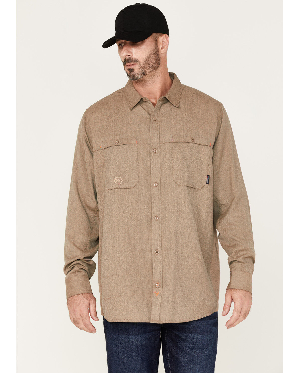 Image #1 - Hawx Men's FR Vented Solid Long Sleeve Button-Down Work Shirt, Taupe, hi-res