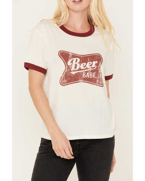 Image #2 - White Crow Women's Beer Babe Graphic Short Sleeve Ringer Tee, White, hi-res