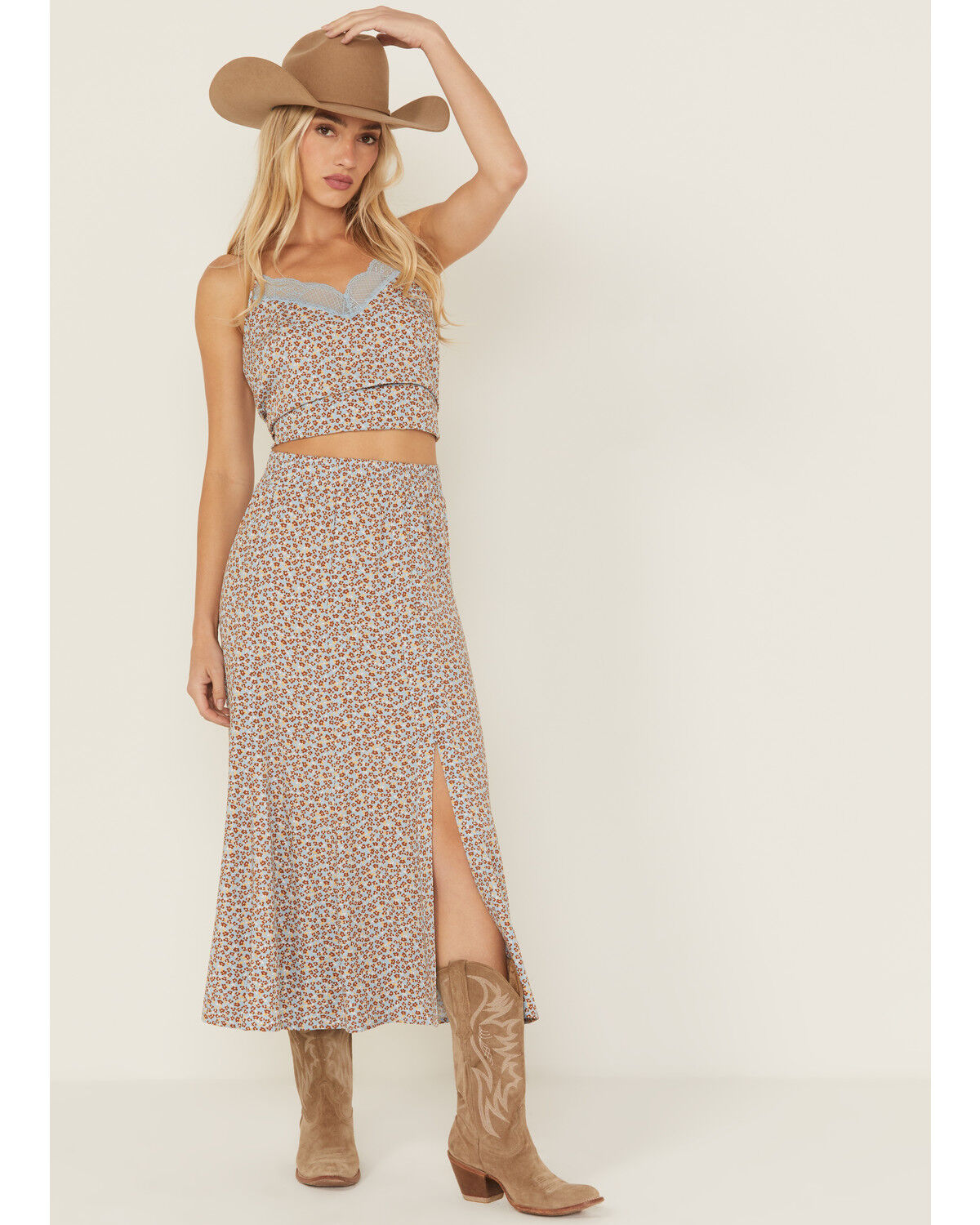Image #1 - Idyllwind Women's Richardson Floral Print Button Front Midi Skirt, Light Blue, hi-res