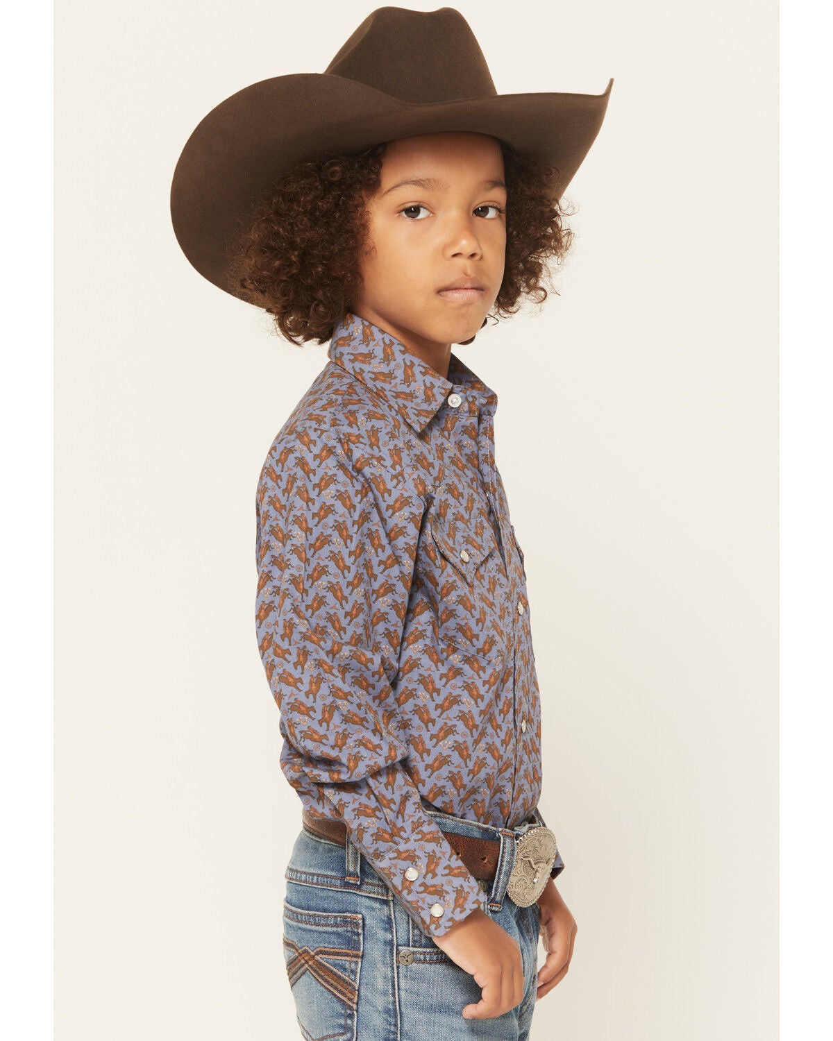 Image #2 - Ely Walker Boys' Cowboy Long Sleeve Snap Western Shirt, Blue, hi-res