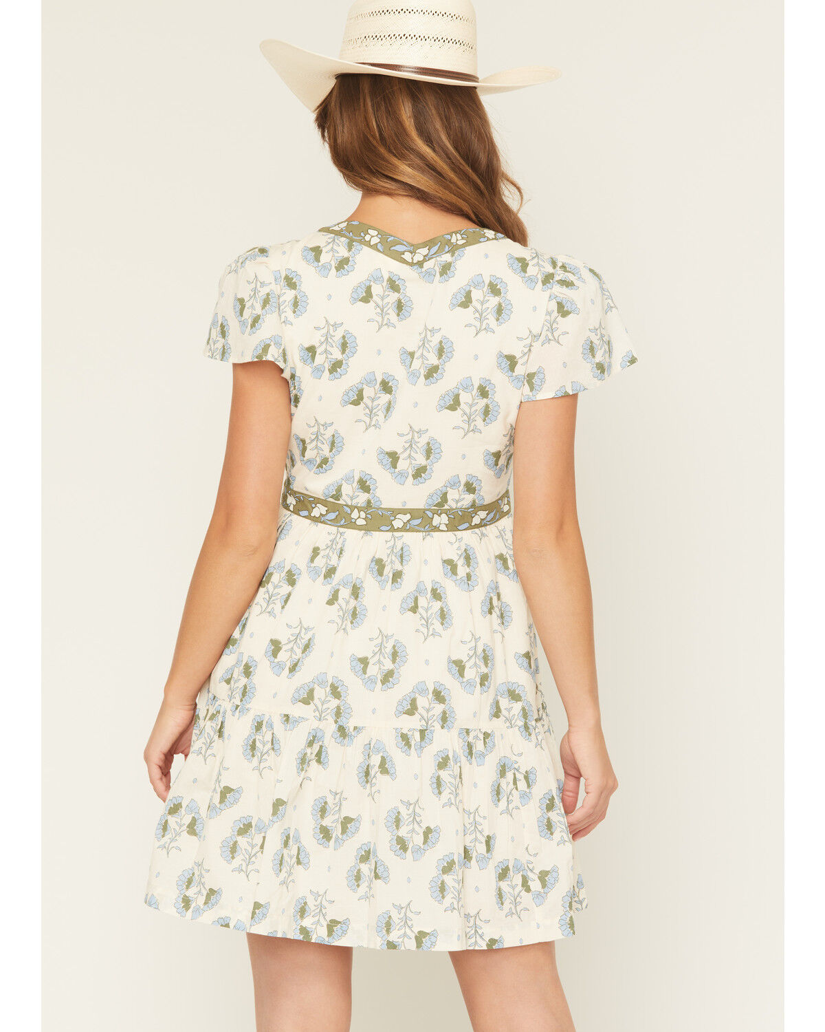 Image #4 - Bila Women's Monaco Floral Border Short Sleeve Mini Dress, Sage, hi-res