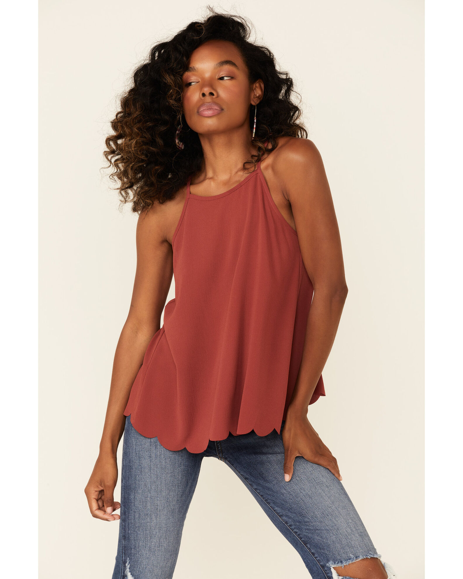 Moa Moa Women's Rust Copper High Neck Scallop Edge Tank Top - Country  Outfitter