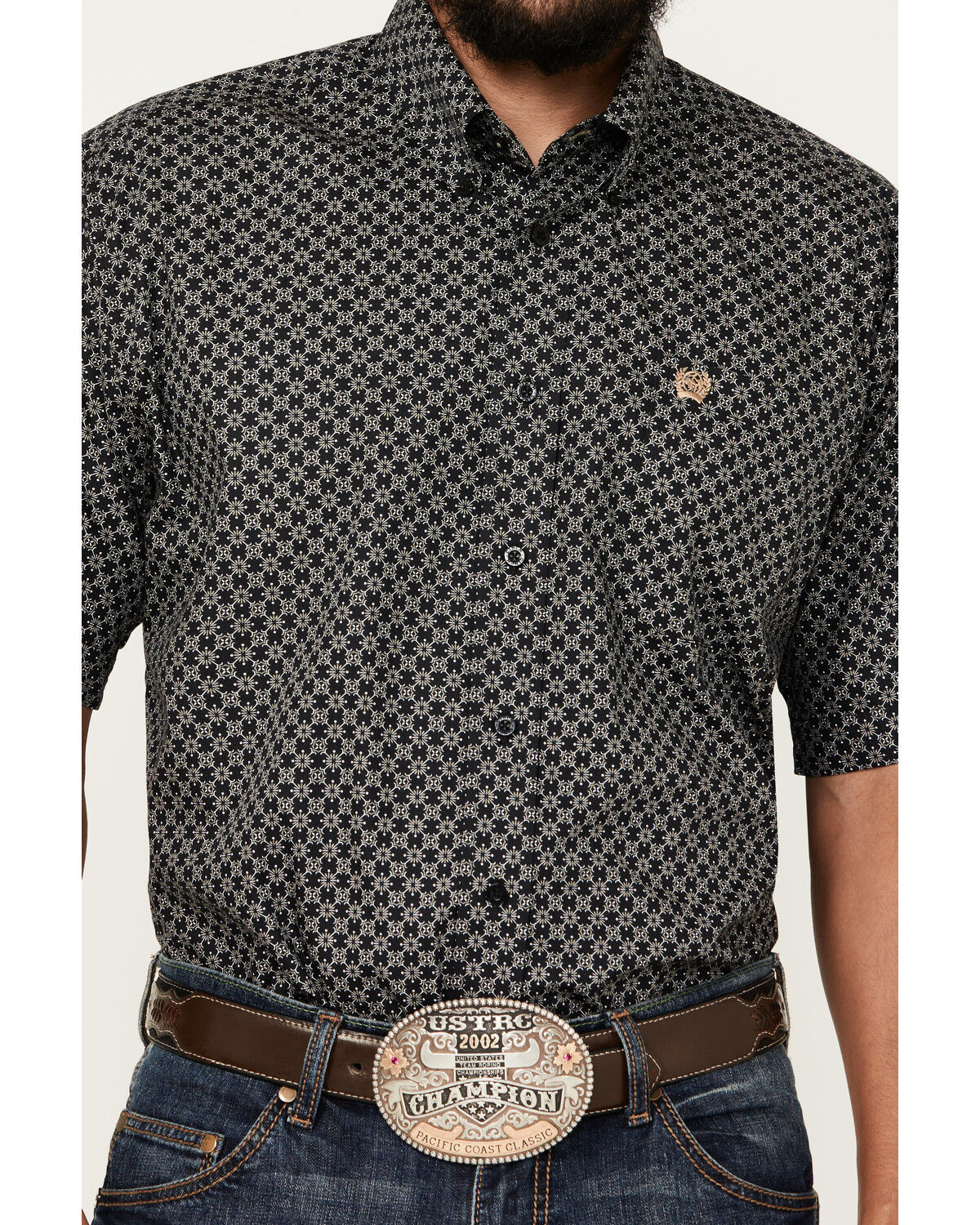 Image #3 - Cinch Men's Geo Print Short Sleeve Button-Down Western Shirt, Black, hi-res