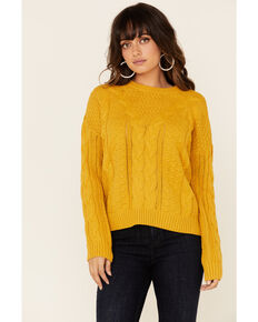 Hem & Thread Women's Textured Mustard Pullover Sweater , Mustard, hi-res