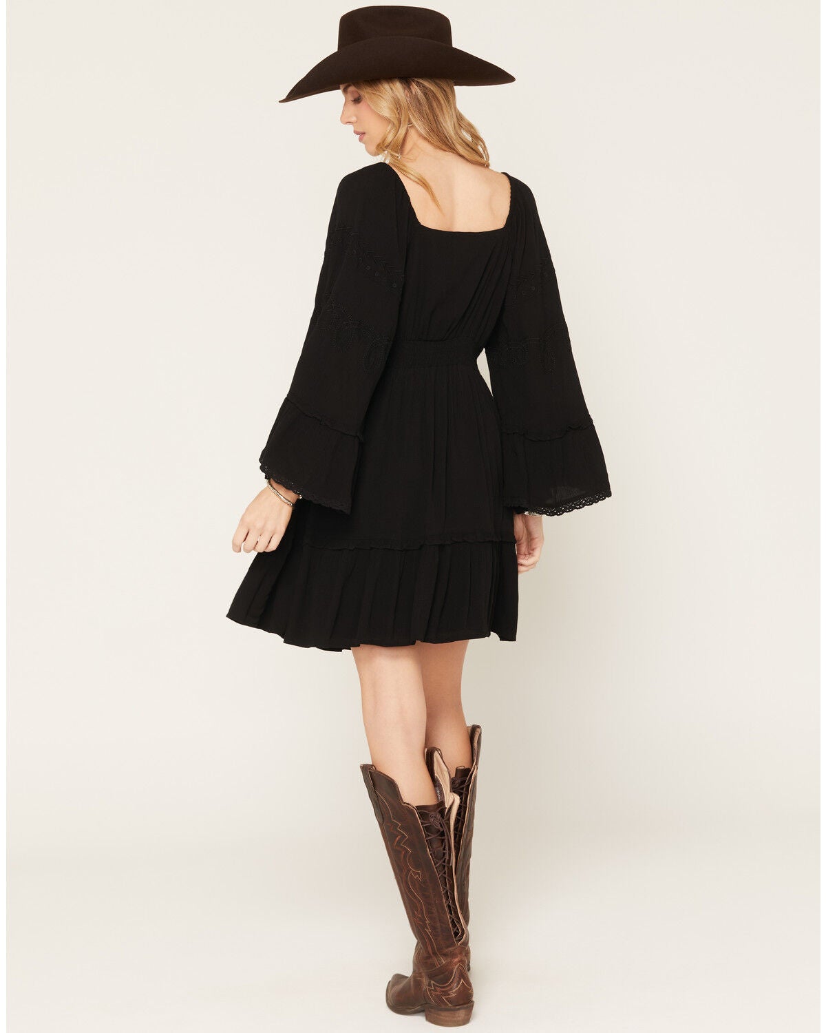 Image #4 - Shyanne Women's Highlands Embroidered Long Bell Sleeve Mini Dress, Black, hi-res