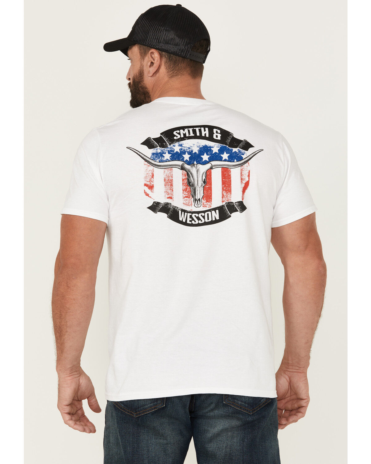 Image #1 - Smith & Wesson Men's Freedom Bull Skull Short Sleeve Graphic T-Shirt, White, hi-res
