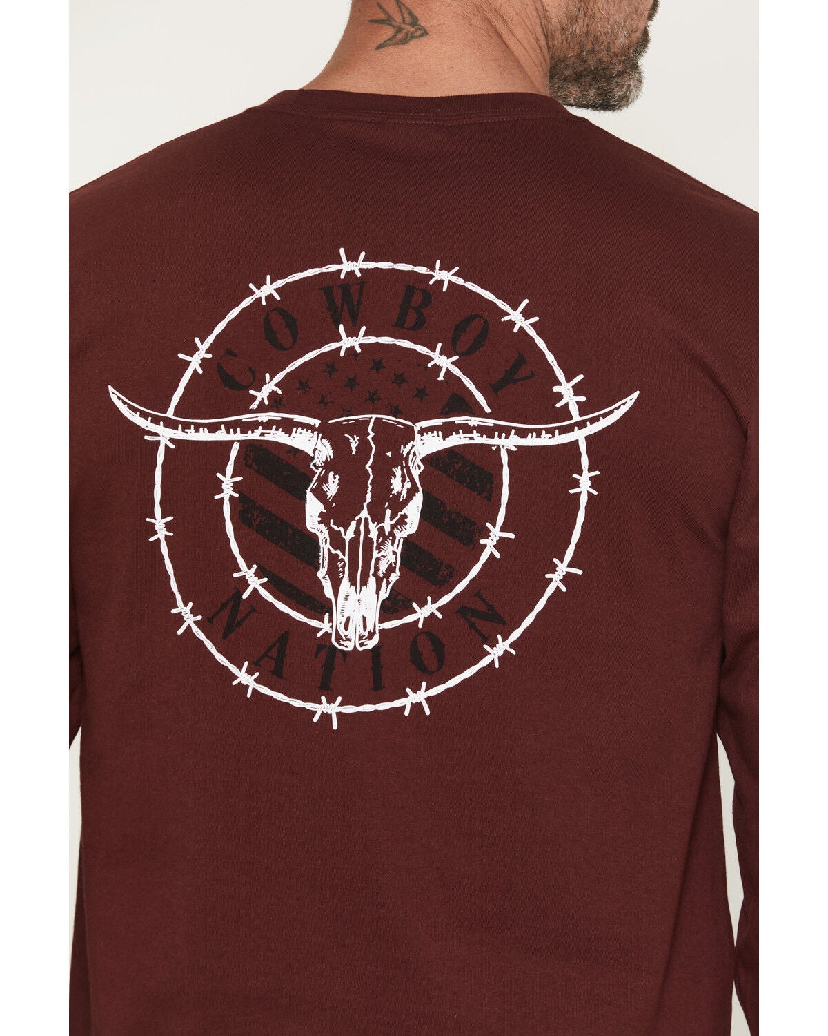 Image #3 - Cowboy Hardware Men's Cowboy Nation Long Sleeve Snap Graphic T-Shirt, Burgundy, hi-res