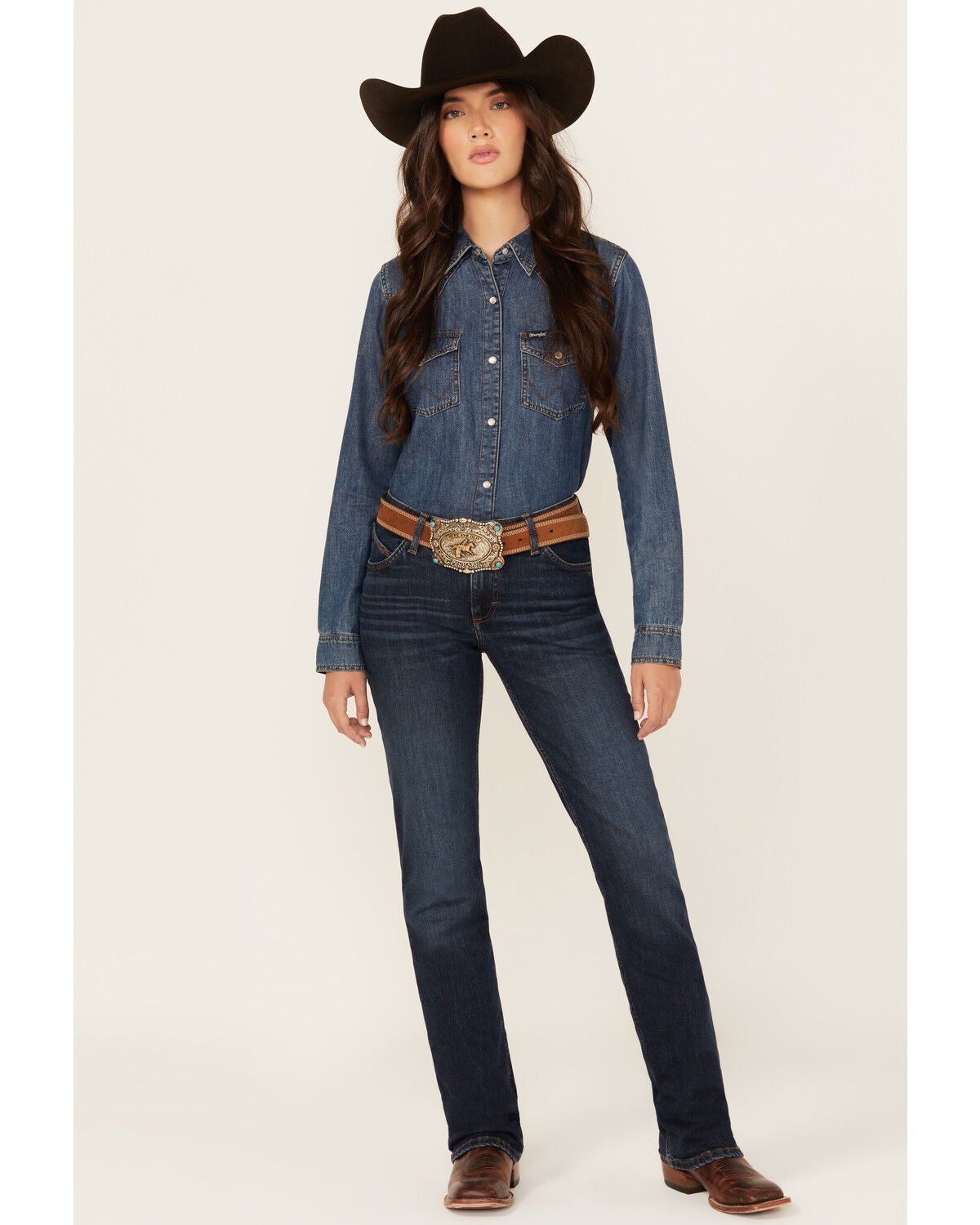 Wrangler Women's Traci Dark Wash Mid Rise Ultimate Riding Bootcut Stretch Denim Jeans, Dark Wash, hi-res