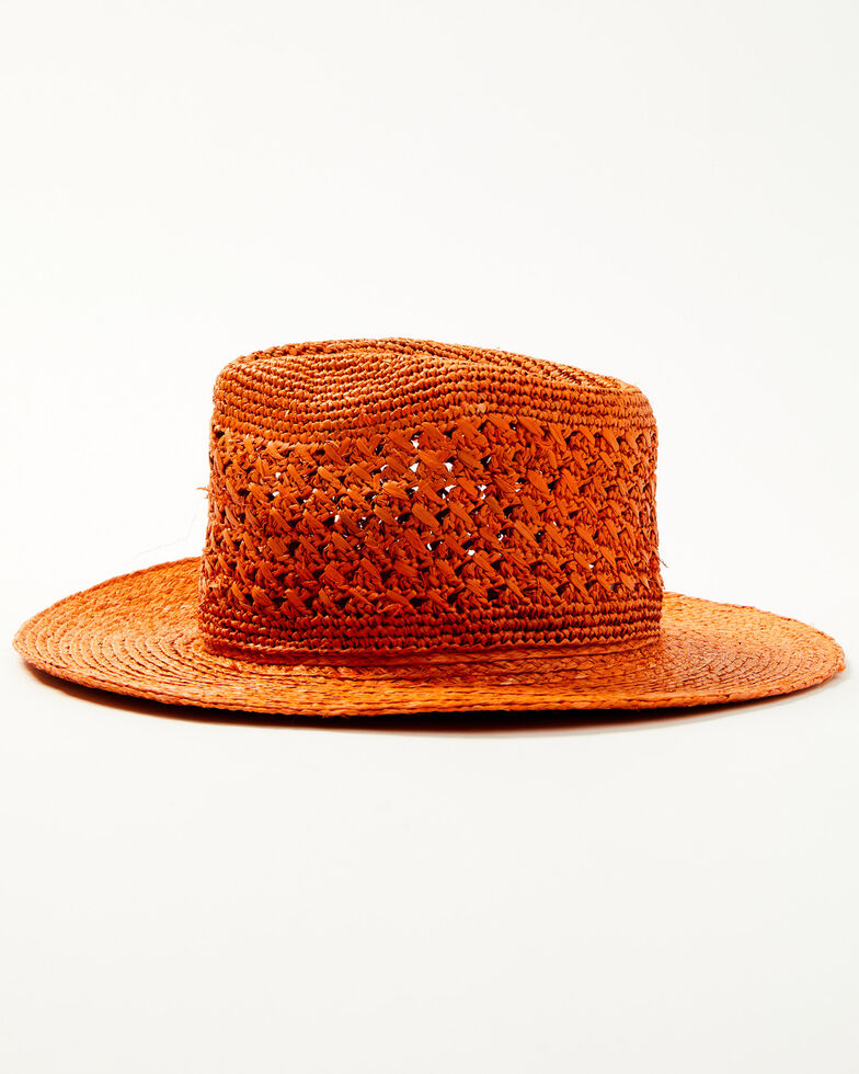 Shyanne Women's Vented Raffia Straw Fedora Hat, Rust Copper, hi-res