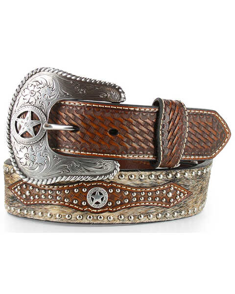 Ariat Mens Concho Ostrich Print Leather Belts Brown