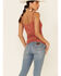 Image #4 - Wild Moss Women's Floral Print Lace Trim Ribbed Cami , Rust Copper, hi-res