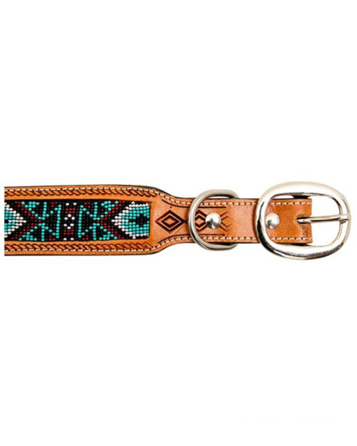 Image #4 - Myra Bag Whizter Hand-Tooled Beaded Dog Collar, Brown, hi-res
