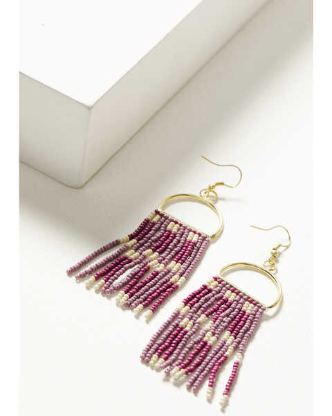 Image #1 - Ink + Alloy Women's Striped Fringe Seed Beaded Earrings, Purple, hi-res