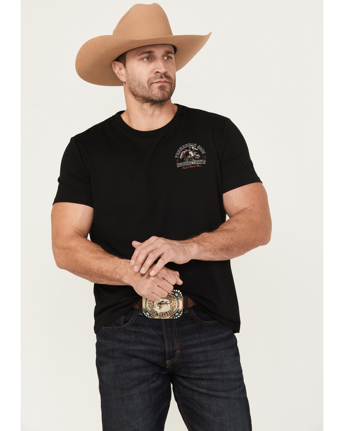 Image #2 - Panhandle Slim Men's Cowboy Short Sleeve Graphic T-Shirt, Black, hi-res