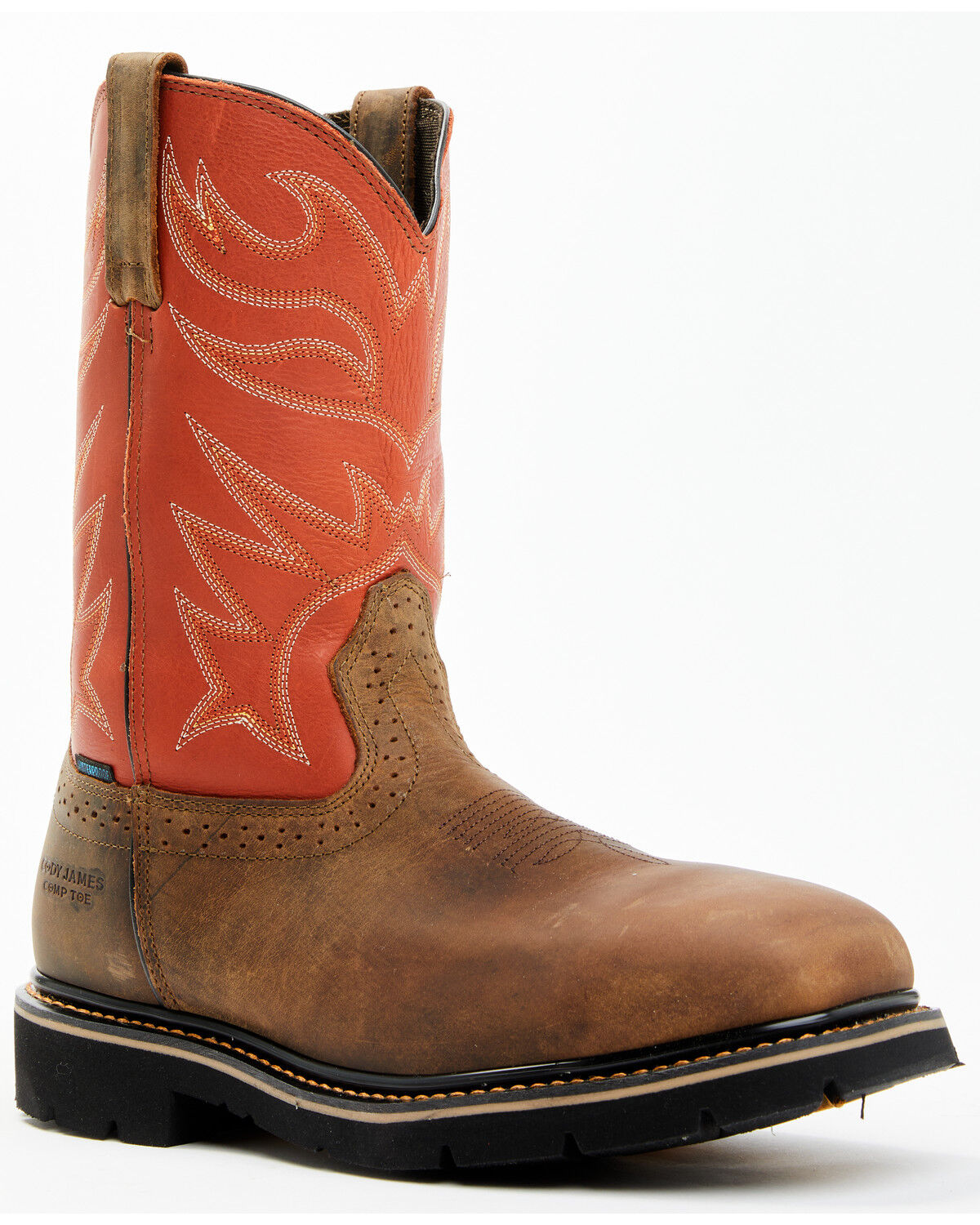Image #1 - Cody James Men's Mustang Pull-On Waterproof Work Boots - Composite Toe, Orange, hi-res