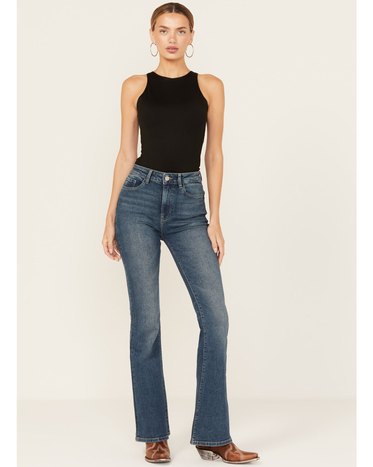 Image #1 - Warp + Weft Women's Mia Dark Wash High Rise Flare Stretch Denim Jeans, Dark Wash, hi-res