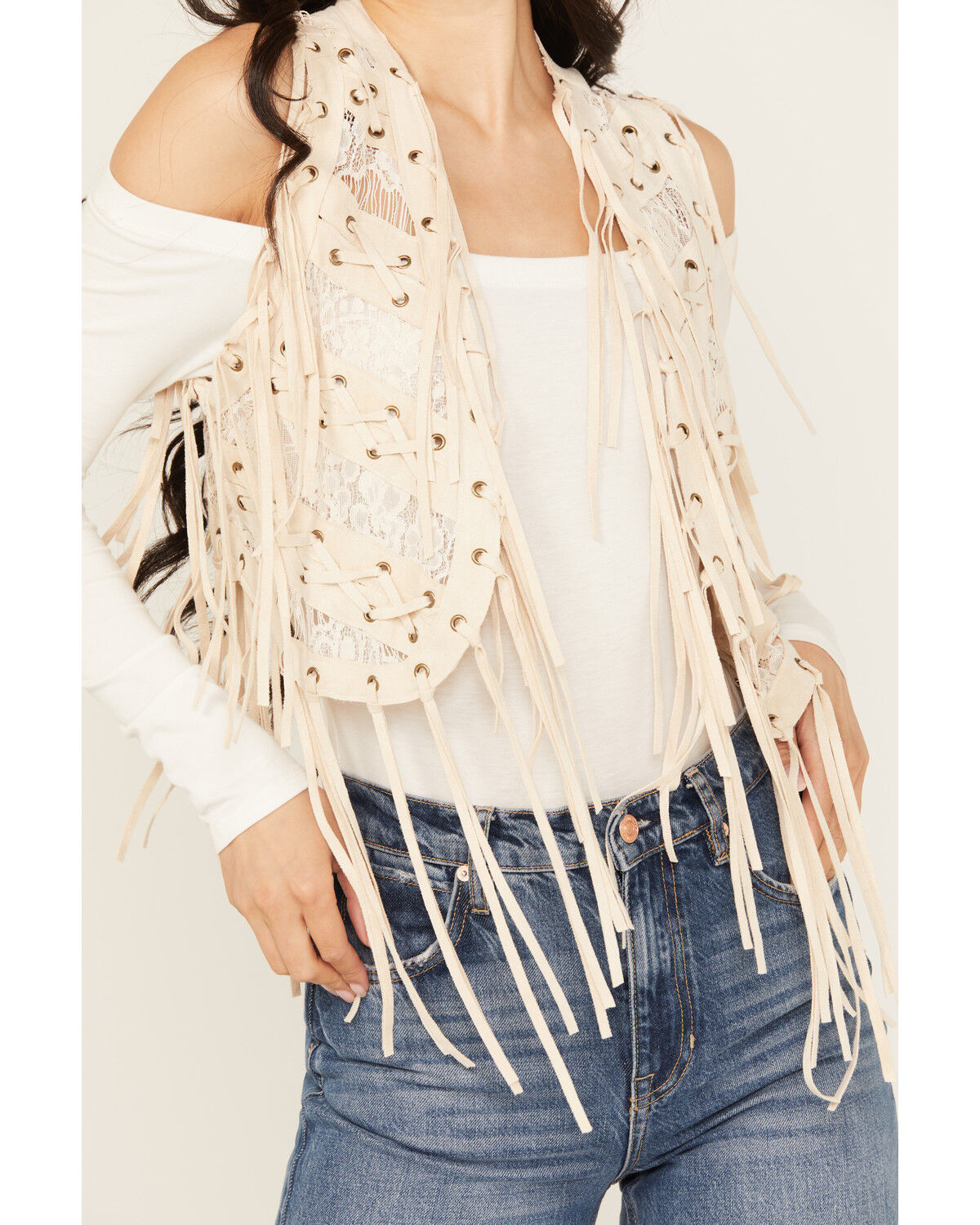 Image #3 - Vocal Women's Braided Lace Fringe Vest, Natural, hi-res