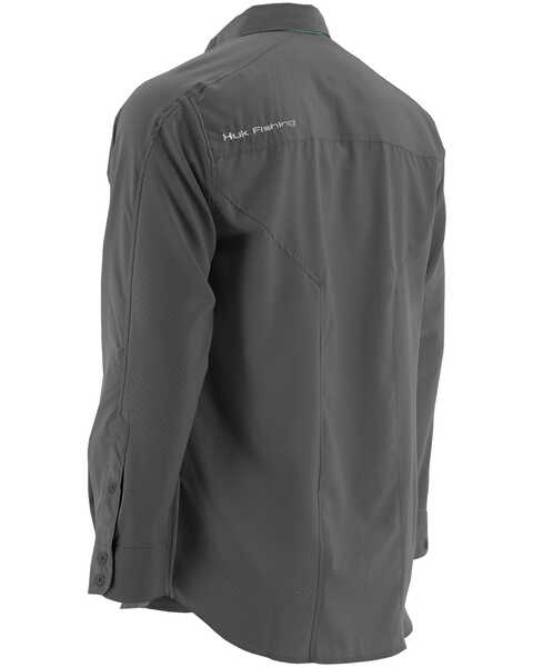 Image #3 - Huk Performance Fishing Men's Next Level Long Sleeve Button Down Woven Shirt , Charcoal Grey, hi-res