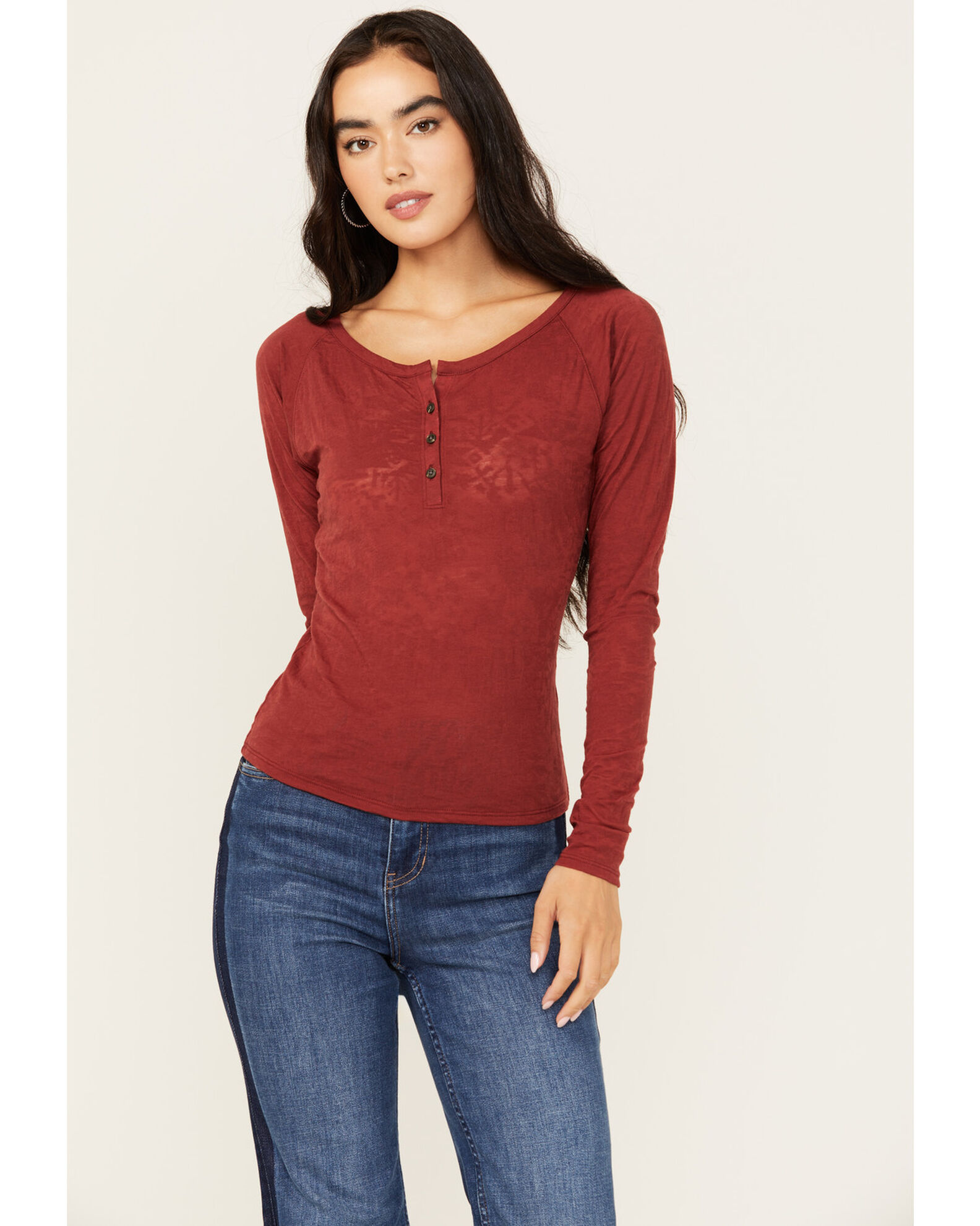Red henley shirt hotsell women's