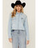 Image #1 - Wrangler Retro Women's Long Sleeve Snap Denim Cropped Western Shirt, Blue, hi-res