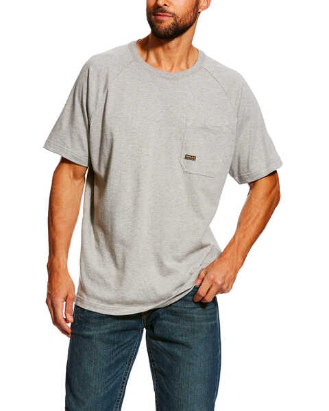 Image #1 - Ariat Men's Rebar Cotton Strong Short Sleeve Crew Work Shirt , Grey, hi-res