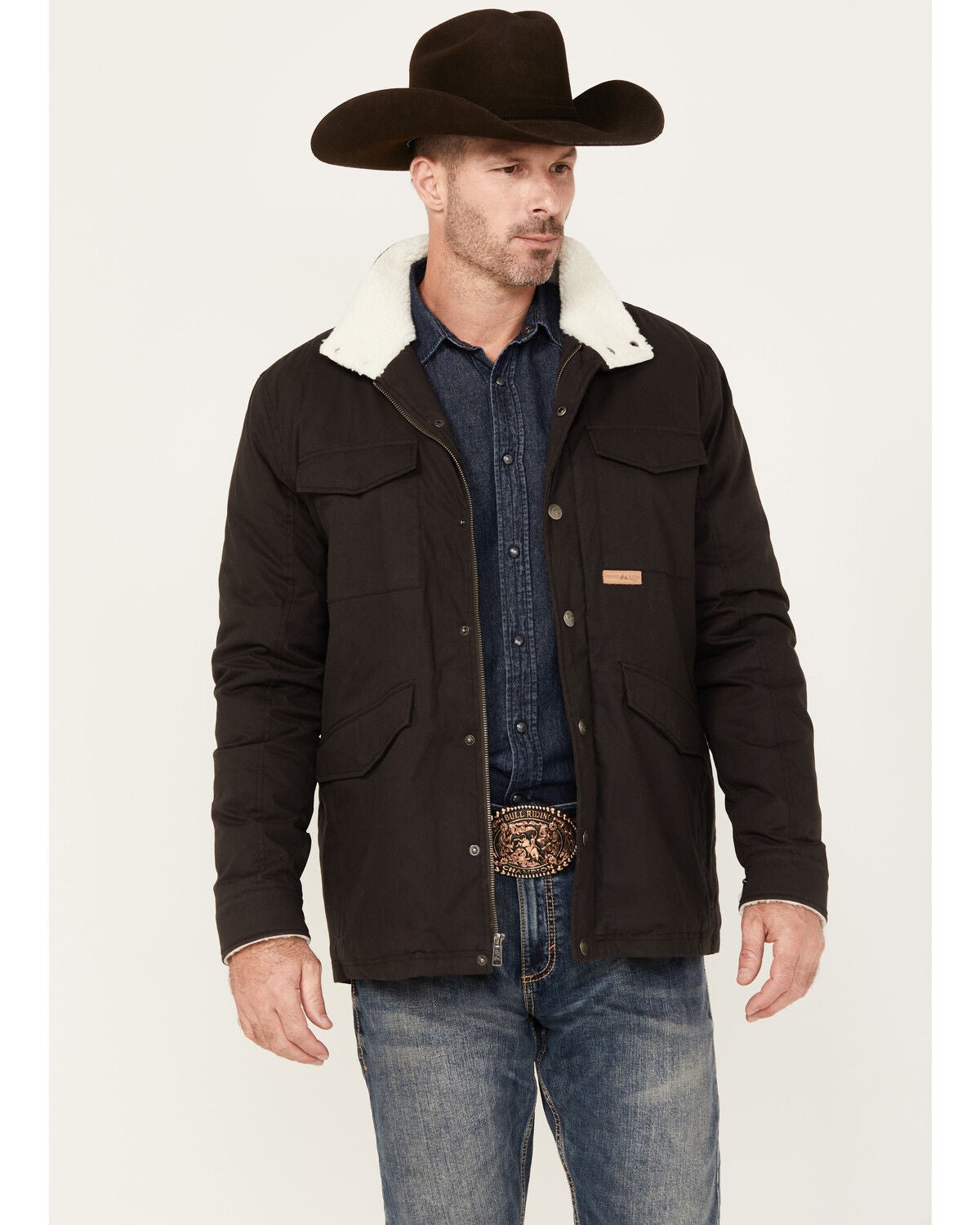 Powder River Outfitters by Panhandle Men's Canvas Solid Snap Heavy Jacket, Black, hi-res