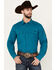 Image #1 - RANK 45&reg; Men's Solid Logo Long Sleeve Performance Stretch Western Shirt, Teal, hi-res