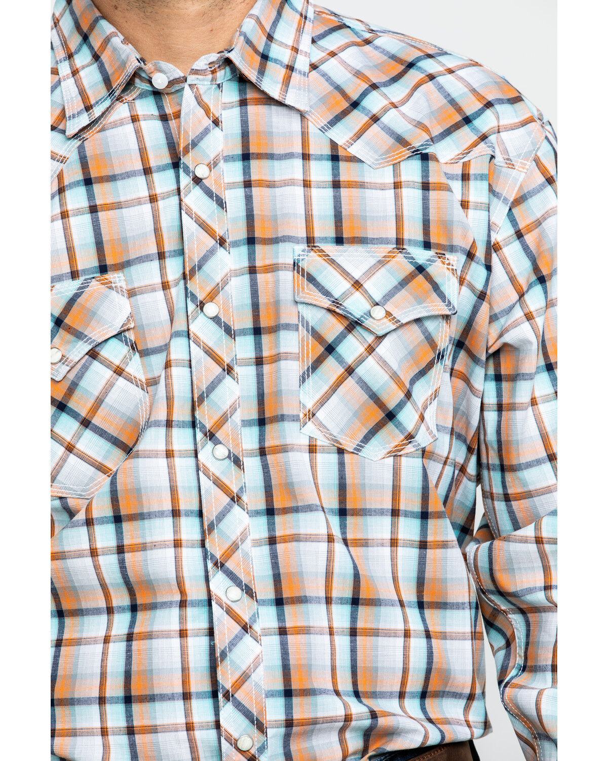 Image #4 - Wrangler 20X Men's Advanced Comfort Orange Plaid Long Sleeve Western Shirt, , hi-res