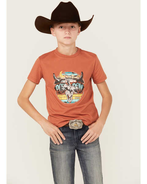 Rock & Roll Denim Boys' Dale Brisby Pow Pow Short Sleeve Graphic T-Shirt , Rust Copper, hi-res