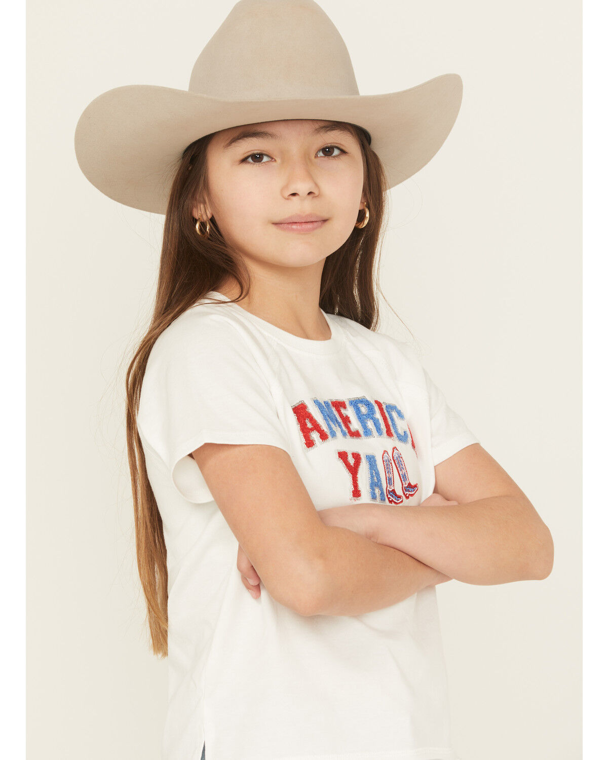Image #2 - Blended Girls' America Y'all Sequin Short Sleeve Tee, White, hi-res