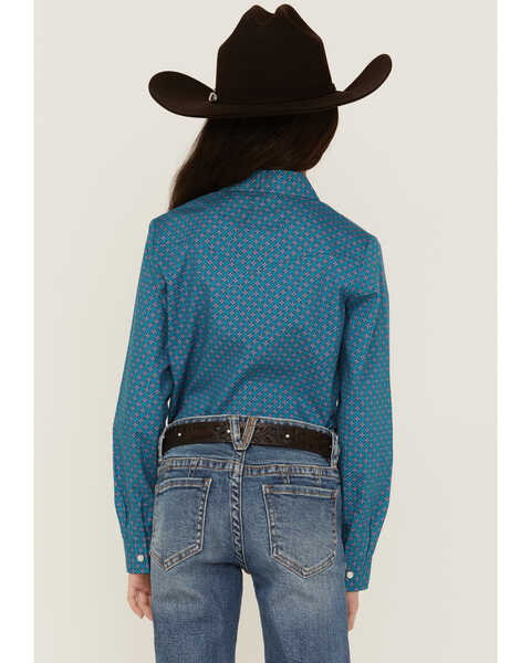 Image #4 - Roper Girls' Amarillo Geo Print Long Sleeve Western Pearl Snap Shirt, Sage, hi-res