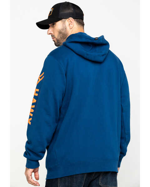 Hawx® Men's Logo Sleeve Performance Fleece Hooded Work Sweatshirt - Big & Tall, Blue, hi-res