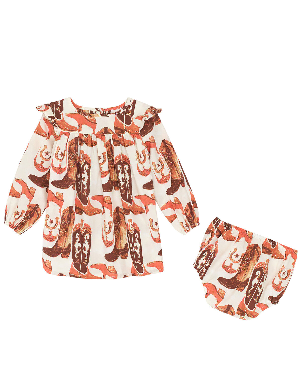 Image #1 - Wrangler Toddler Girls' Boot Print Dress Set - 2 Piece, White, hi-res