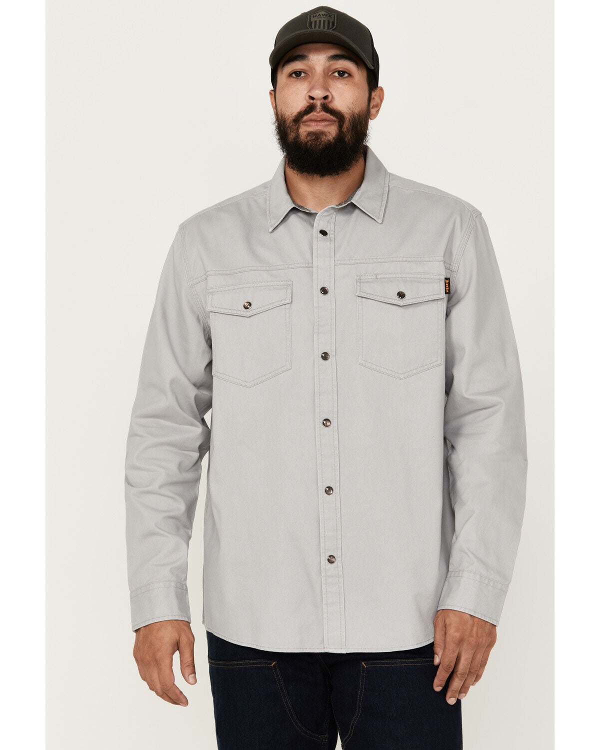 Hawx Men's All Out Woven Solid Long Sleeve Snap Work Shirt, Grey, hi-res
