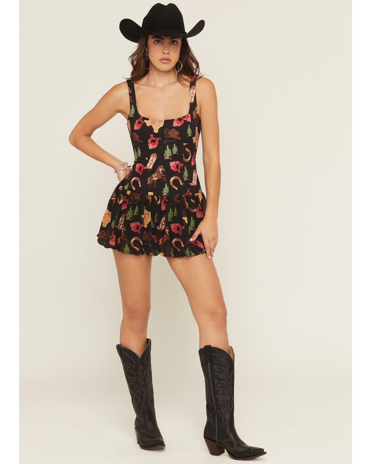 Show Me Your Mumu Women's Texas Hold Em Printed Malro Sleeveless Mini Dress, Black, hi-res