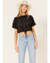 Image #2 - Cleo + Wolf Women's Living Free Graphic Drawcord Crop Tee, Black, hi-res