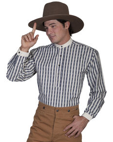 Rangewear by Scully Men's Diamond Print Striped Long Sleeve Western Shirt, Blue, hi-res