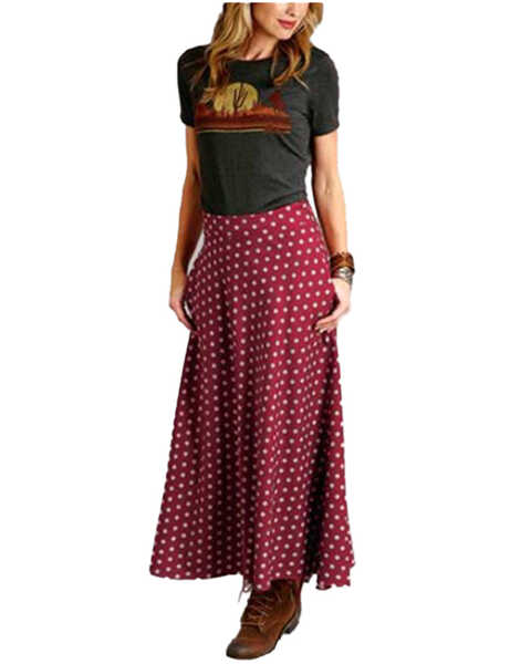 Image #1 - Stetson Women's Wine Southwestern Ditzy Maxi Skirt, , hi-res