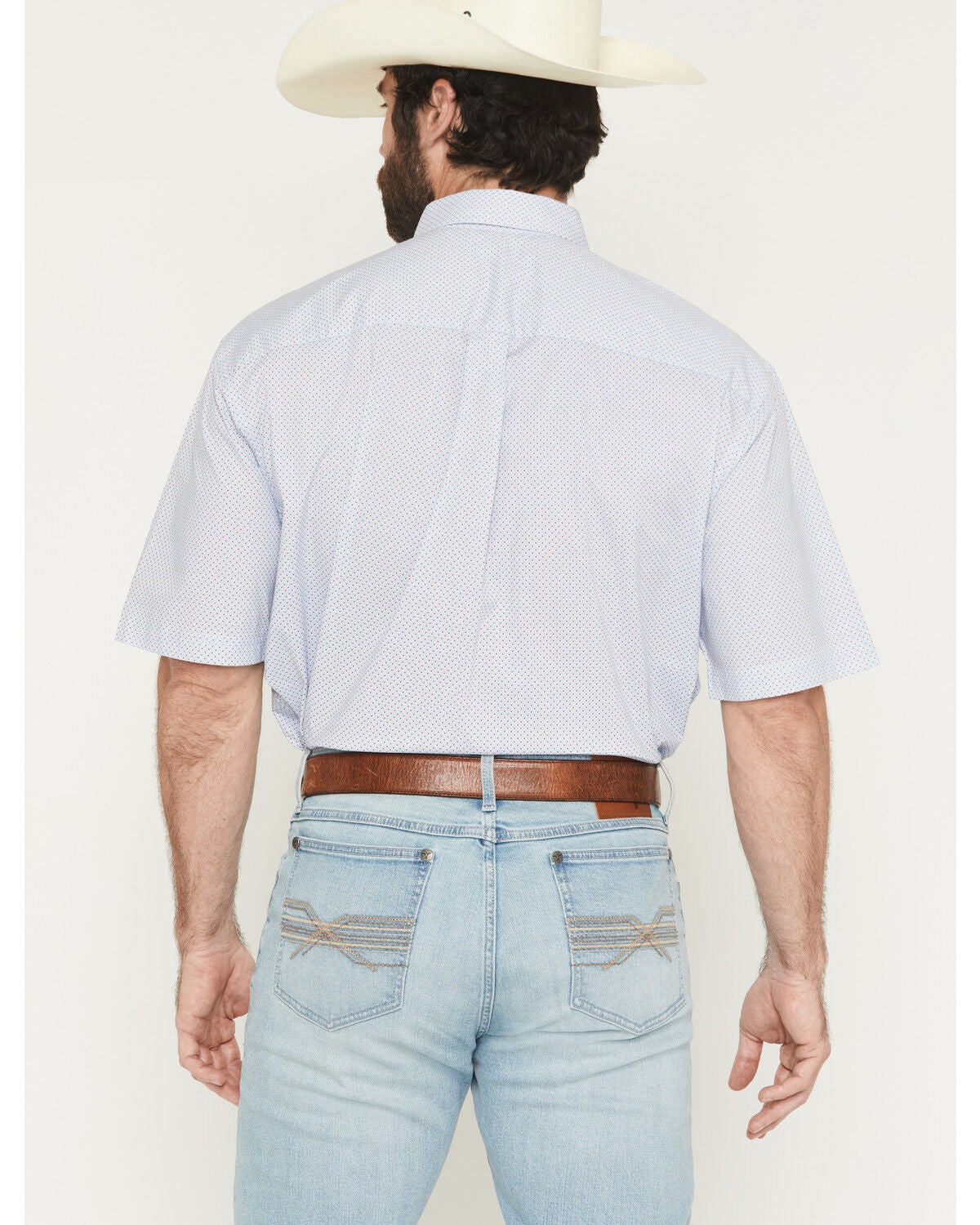 Image #4 - George Strait by Wrangler Men's Geo Print Short Sleeve Button-Down Stretch Western Shirt, Blue, hi-res