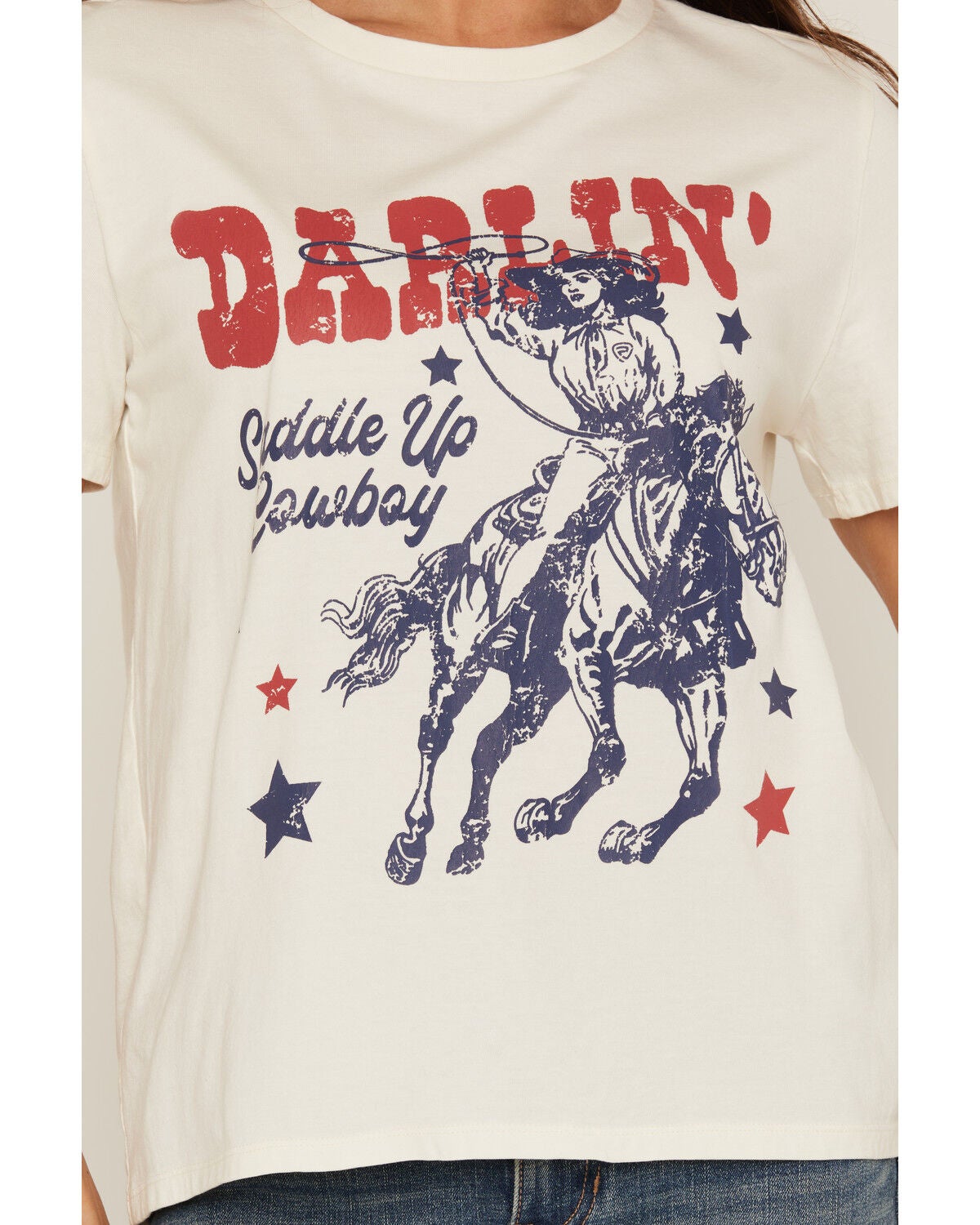 Image #3 - Rock & Roll Denim Women's Darlin Short Sleeve Graphic Tee, Cream, hi-res