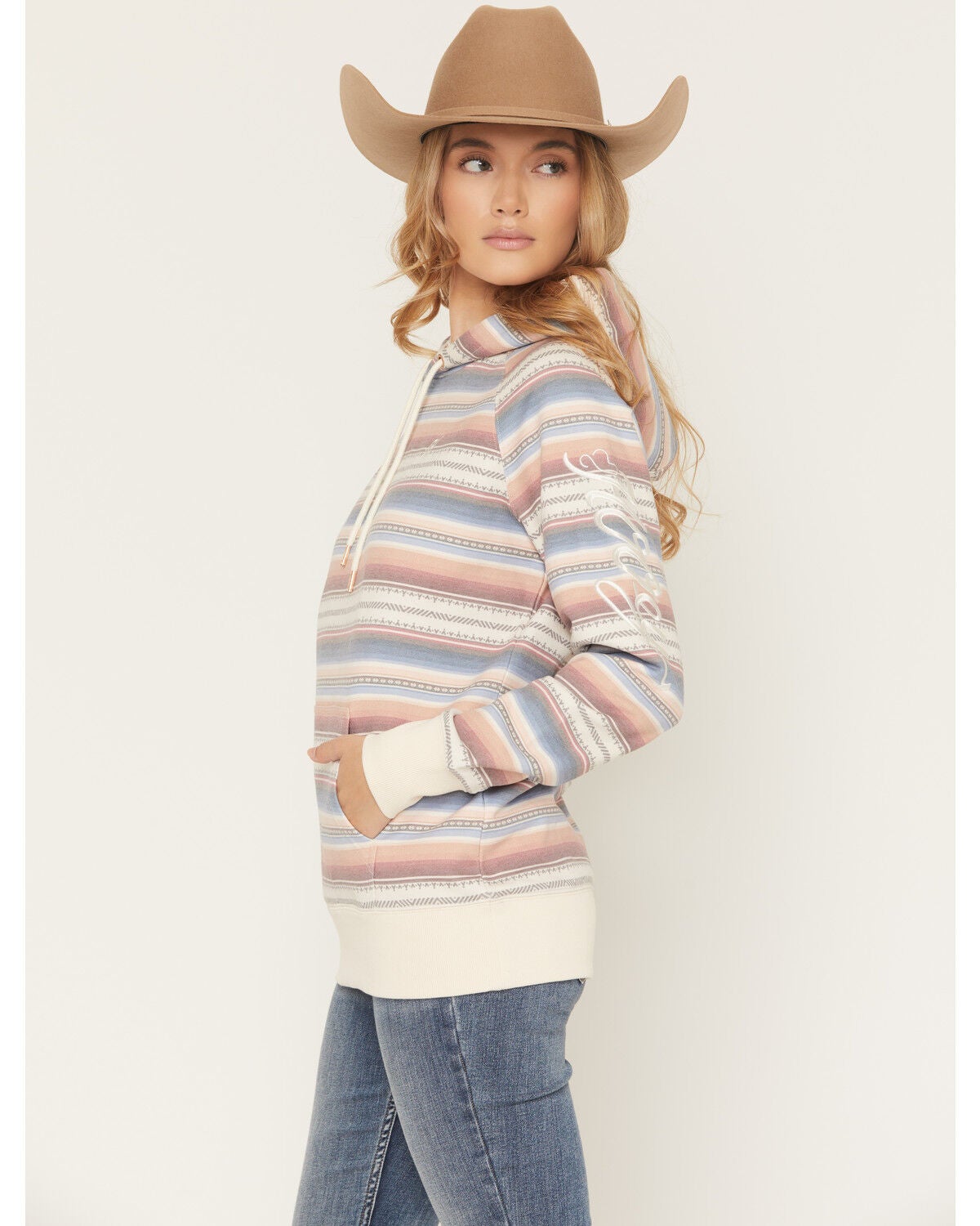 Image #2 - Hooey Women's Serape Striped Print Hoodie, Tan, hi-res