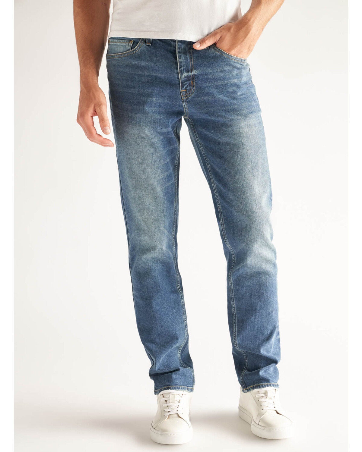 DEVIL-DOG Dungarees Men's Ash Core Light Wash Slim Straight Stretch Denim, Light Wash, hi-res