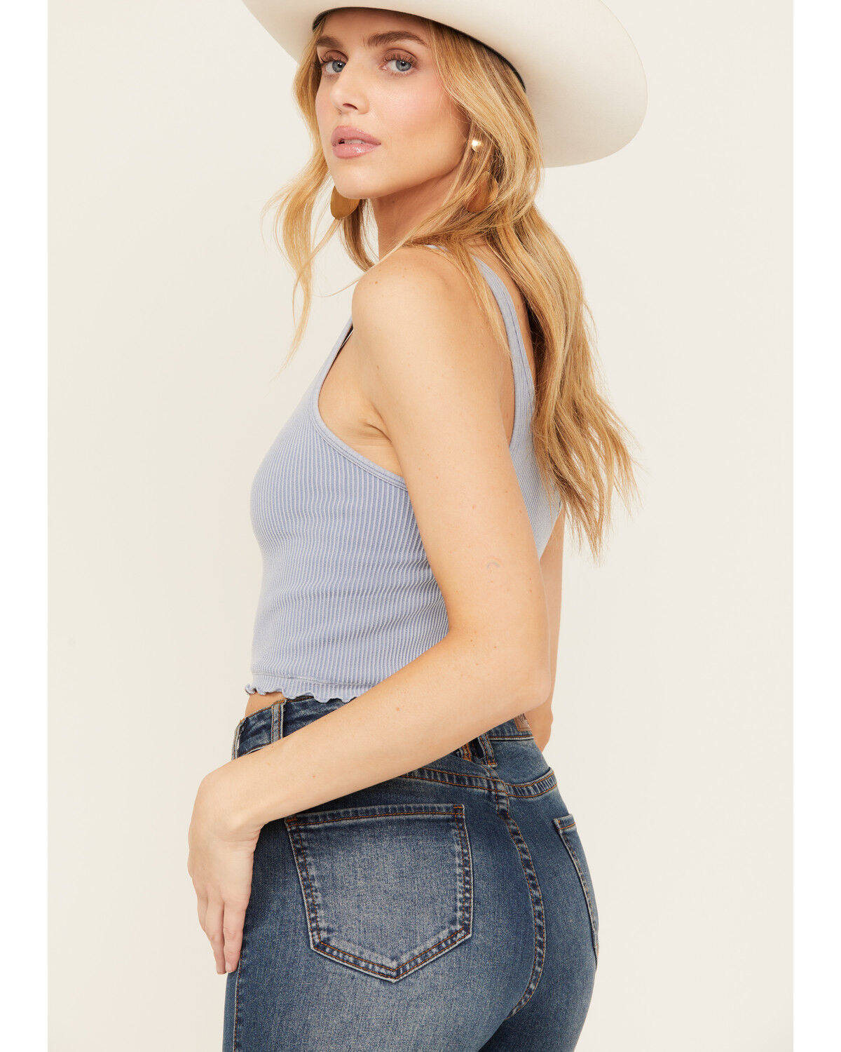 Image #2 - Fornia Women's Ribbed Lettuce Edge Brami, Light Blue, hi-res