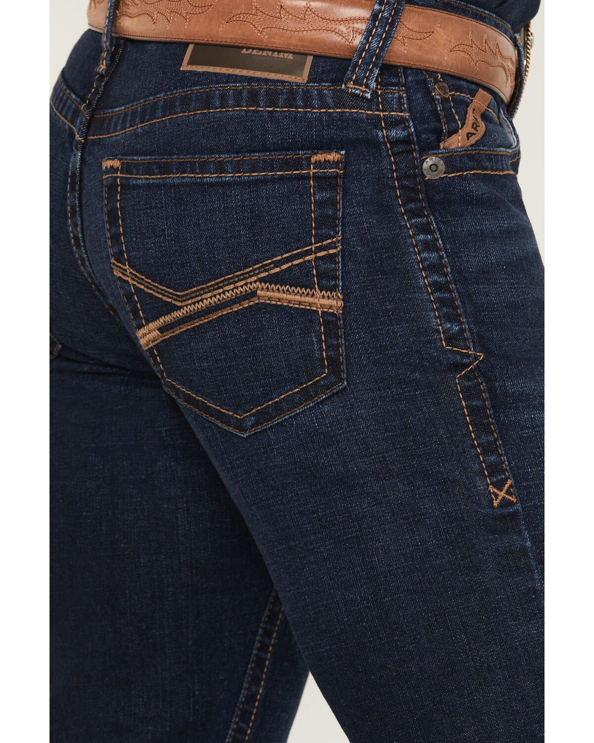 Image #4 - Ariat Men's M8 Dark Wash Slim Straight Stretch Denim Jeans, Dark Wash, hi-res