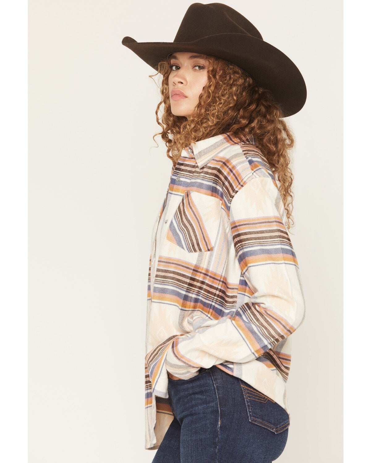 Image #2 - Idyllwind Women's Woodside Southwestern and Plaid Print Long Sleeve Snap Flannel Shirt, Cream, hi-res